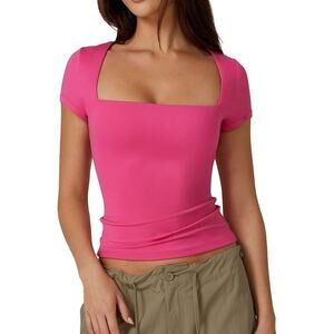 LIVE IN THE MOMENT Women size XS Pink Square Neck Stretchy Fitted Top